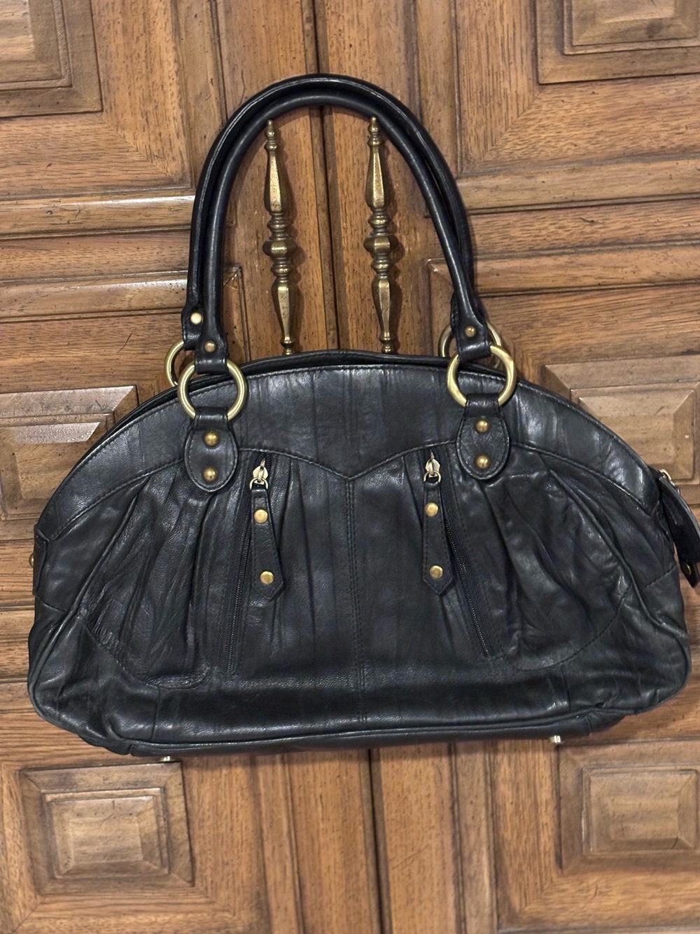 Hilary Radley Classic Black Leather Satchel Handbag